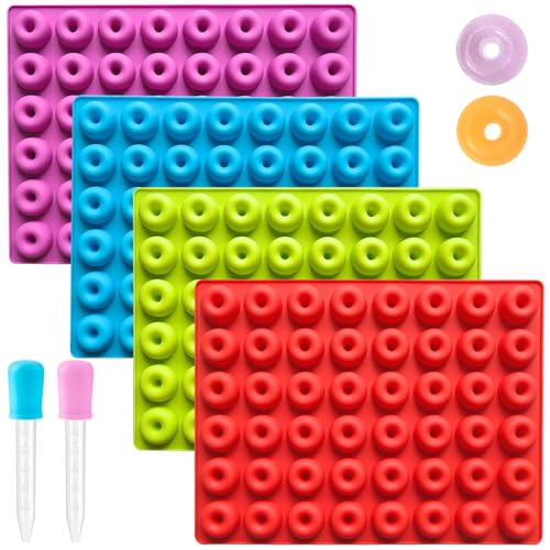 YXHZVON Mini Donuts Bonbon Formen Silikon, 4 Stück Gummibärchen Form mit 2 Tropfen, Silikonform Pralinenform für Schokoladenformen, Gelee, Gummibärchen-Seifenformen von YXHZVON