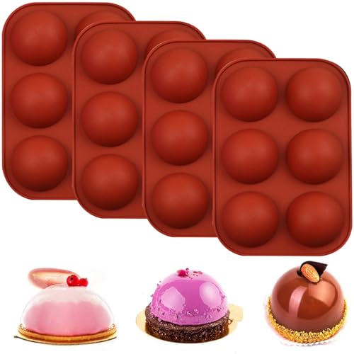 YXHZVON Schokoladenformen,4 Stück Halbkugel-Silikonform mit 6 Hohlräumen, Silikonform auf Schokolade für Schokobomben, Gelee, Pudding, Kuppelmousse, Rot von YXHZVON