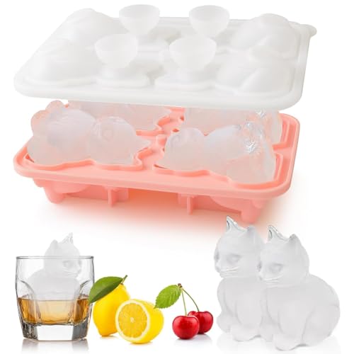 YXHZVON Silikon Eiswürfelform, 1 Stück 3D Katzen Eiswürfelbehälter mit Deckel, Eiswürfel Silikonform für Eis, Whiskey, Cocktail, Saft, Kaffee Eiskugelform von YXHZVON