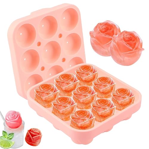 YXHZVON Silikon Eiswürfelform Rose, 1 Stück 3D Rosen Eiswürfelbehälter mit Deckel, Eiswürfel Silikonform für Eis, Whiskey, Cocktail, Saft, Kaffee Eiskugelform von YXHZVON