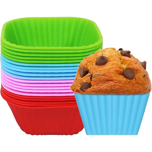 YXHZVON Silikon Muffinförmchen Quadrat, 20 Stück Wiederverwendbare Backförmchen aus Silikon, Muffinförmchen BPA-Frei Cupcake-Formen für Kuchen, Eincreme und Pudding von YXHZVON