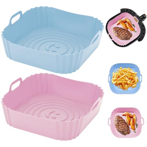 YXHZVON Silikonform für Heißluftfritteuse, 2 Stück Silikon für Backform, Airfryer Silikonform Liners, Wiederverwendbar Silikoneinsatz für Heißluftfritteuse Zubehör von YXHZVON