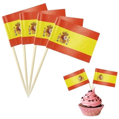YXHZVON Spanien Flagge Zahnstocher, 200 Stück Cocktail Stick Flaggen Mini-Flagge, Spanien Zahnstocher Flagge für Sandwich Cupcake Toppers Obst Geschirr Party Deko von YXHZVON