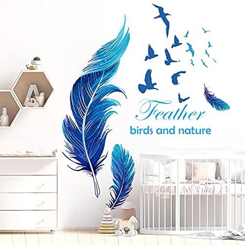 YXHZVON Wandaufkleber Feder-DIY feder Wandtattoo Schlafzimmer GROß-Wandsticker Selbstklebend Sprüche Vogel Wand Deko für Küche Badezimmer Kinderzimmer, Blau, 81x129cm von YXHZVON