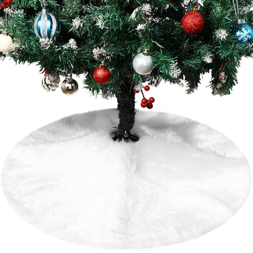 YXHZVON Weihnachtsbaum Rock Plüsch, 122 cm Weiß Kunstfell Weihnachtsbaum Rock Runder Christbaumständer Dekoration Teppich für Weihnachtsfeier Wohnkultur von YXHZVON
