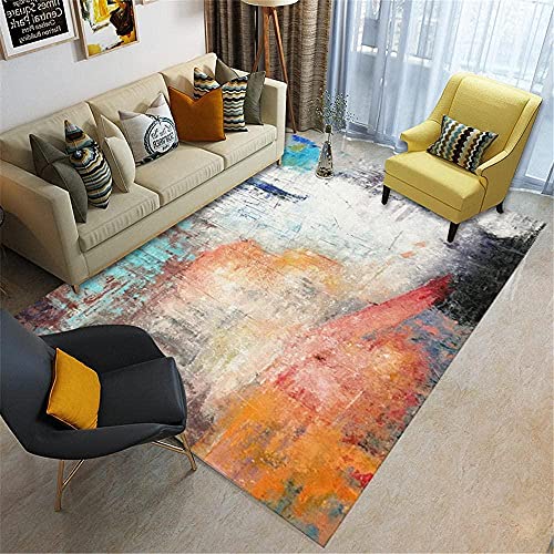 Home Designer Teppich Modern Flächen Rug Gelbblaues Ölgemälde 160x230CM (5'3''x7'7'') von YXISHOME
