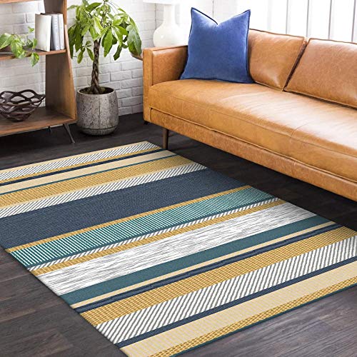YXISHOME Teppich Modern Designer Teppiche Wohnzimmer Nordisches geometrisches Plaid-Streifen-Verteilungs-Gelb-Weiß-Blau Anti Rutsch Area Teppich Kurzflor Rug 200x300cm von YXISHOME