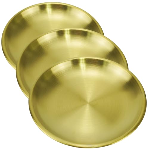 YXJDWEI Deko Tablett Edelstahl Servierteller Dekoteller Metall Servierplatte Kerzentablett Rund Ablageschale für Schmuckaufbewahrung Dessert Kosmetik (3 Stück 14cm) von YXJDWEI