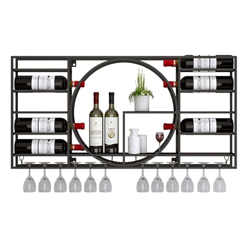 Modernes Weinregal zur Wandmontage, schwebende Metallregale aus Eisen, mit hängendem Kelchregal mit Trennwänden, Ausstellungsregal, Flaschenlagerregal, für das Wohnzimmer in der Küche zu Hause (Farb von YXJPP