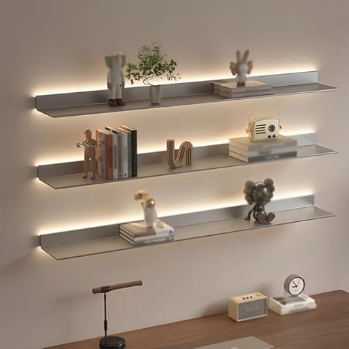 Vielseitige schwebende Regale mit LED-Leuchten, an der Wand montiertes, lichtemittierendes Bücherregal aus Aluminiumlegierung, dekorative Wandregale, 1 Stück, für Wohnzimmer, Büro, Schlafzimmer (Far von YXJPP