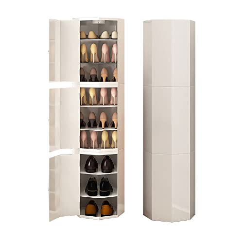 YXKJDS Runder, drehbarer Schuhregal-Turm, 360°-Organizer, vertikales Schuhregal für kleine Räume, für Schuhschrank im Eingangsbereich, Wohnzimmer, Flur (43cm White) von YXKJDS