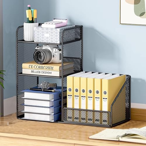 YXLLGS 3-stöckiges Papier-Briefablage-kleines Regal, Schreibtisch Regal, Schreibtisch regalaufsatz, Wohnzimmer, Schlafzimmer(Black) von YXLLGS
