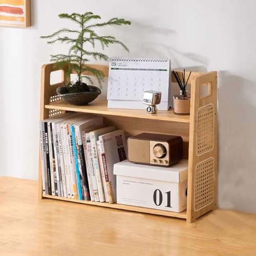 YXLLGS Kleines Regal, Schreibtischregale mit Rattanseiten, Platzsparend schreibtischregal Küche, Wohnzimmer, Schlafzimmer, Boho-Stil, Schreibtisch regalaufsatz(White,50cm) von YXLLGS