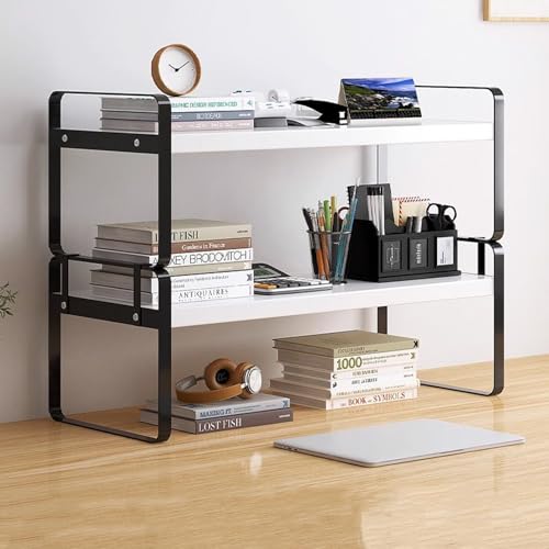 YXLLGS Kleines Regal for die Oberseite des Schreibtischs, Tischregal Fürs Büro, Schreibtisch Regalaufsatz Wohnheim, 2-stöckiges(Black,30cm/11in) von YXLLGS