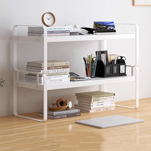 YXLLGS Kleines Regal for die Oberseite des Schreibtischs, Tischregal Fürs Büro, Schreibtisch Regalaufsatz Wohnheim, 2-stöckiges(White,50cm/19in) von YXLLGS