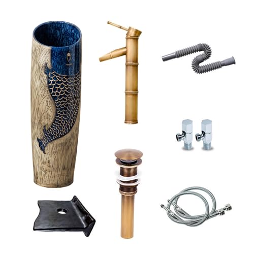 32" Hohes Badezimmerwaschbecken Im Vintage-Design, Säulenwaschbecken Mit Abflusskombination Für Bürogebäude, Multifunktional(Set 1) von YXLYFDLY