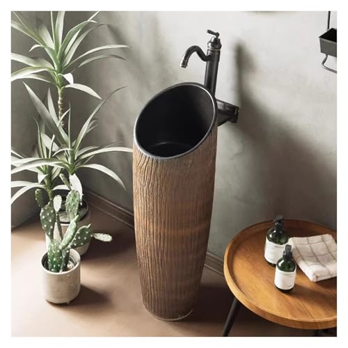 Courtyard Einteiliges Standwaschbecken, 81,3 Cm Höhe, Keramik-Badezimmerwaschbecken Mit Wasserhahn Für Drinnen Und Draußen, Vintage-Design(Set 6) von YXLYFDLY