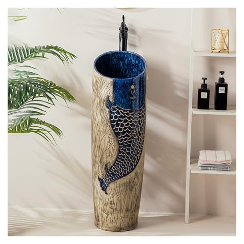 Säulenwaschbecken Im Vintage-Design, 81,3 Cm Hohes Standwaschbecken Mit Wasserhahn Für Das Badezimmer Zu Hause, Einfach Zu Montieren(Set 3) von YXLYFDLY