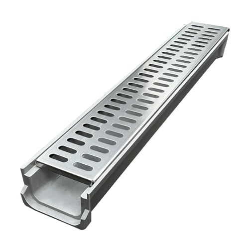 YXLYFDLY Edelstahl-Rinnenentwässerungssystem, Gartenrinnenentwässerung Und Bodenablauf Mit U-förmiger Basis, Einfache Installation(60x10x10cm//23.6x3.9x3.9in) von YXLYFDLY