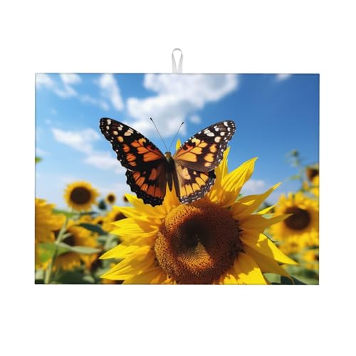 Abtropfmatte aus Mikrofaser, Motiv: Schmetterlinge auf Blumen, große Größe, 45,7 x 61 cm, Küchen-Abtropfmatte (Schwarz/Rot/Blau) von YXLymxDAMAI