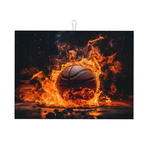 Abtropfmatte für Basketball und Feuerschale, Mikrofaser, große Größe, 45,7 x 61 cm, Küchen-Abtropfmatte (Schwarz/Rot/Blau) von YXLymxDAMAI