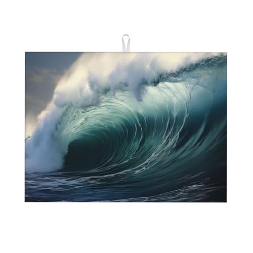 Big Waves in the Sea Abtropfmatte – Mikrofaser-Abtropfmatte, große Größe, 45,7 x 61 cm, Küchen-Abtropfmatte (Schwarz/Rot/Blau) von YXLymxDAMAI