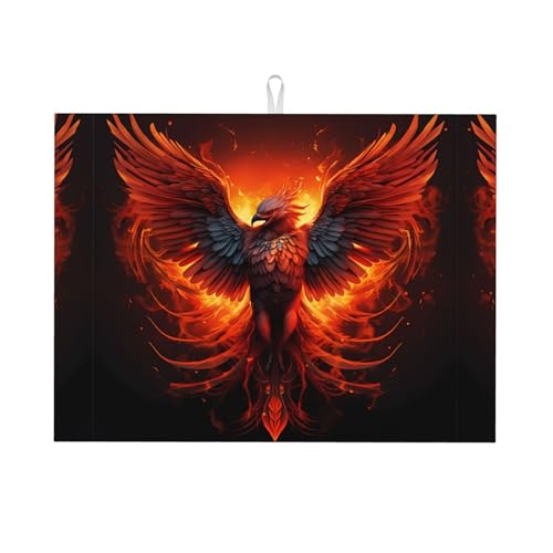 Fire Phoenix Abtropfmatte – Mikrofaser-Abtropfmatte, große Größe, 45,7 x 61 cm, Küchen-Abtropfmatte (Schwarz/Rot/Blau) von YXLymxDAMAI