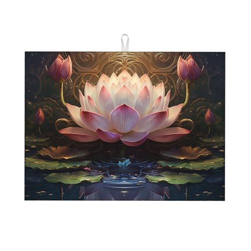 River Lotus Abtropfmatte – Mikrofaser-Abtropfmatte, große Größe, 45,7 x 61 cm, Küchen-Abtropfmatte (Schwarz/Rot/Blau) von YXLymxDAMAI