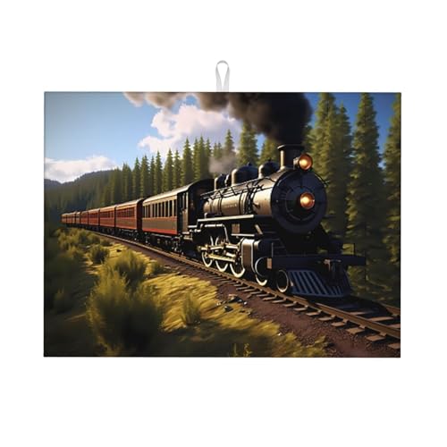 Service Zug Abtropfmatte – Mikrofaser-Abtropfmatte, große Größe, 45,7 x 61 cm, Küchen-Abtropfmatte (Schwarz/Rot/Blau) von YXLymxDAMAI