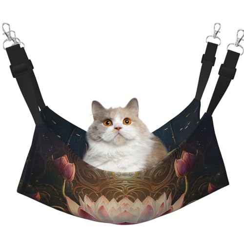 YXLymxDAMAI River Lotus Katzenhängemattenbett – Haustierkäfig-Hängematte mit verstellbaren Riemen, geeignet für Katzen, Frettchen, Welpen oder kleine Haustiere von YXLymxDAMAI