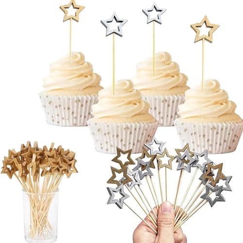 200 Stück Stern-Cocktailspieße, Holzstern-Cocktailspieße, 14 cm, Stern-Zahnstocher, Spieße für Vorspeisen, Obst und Getränke, Cupcakes, Buffet, Cocktails, Garnieren, Weihnachtsfeierzubehör von YXRRVING