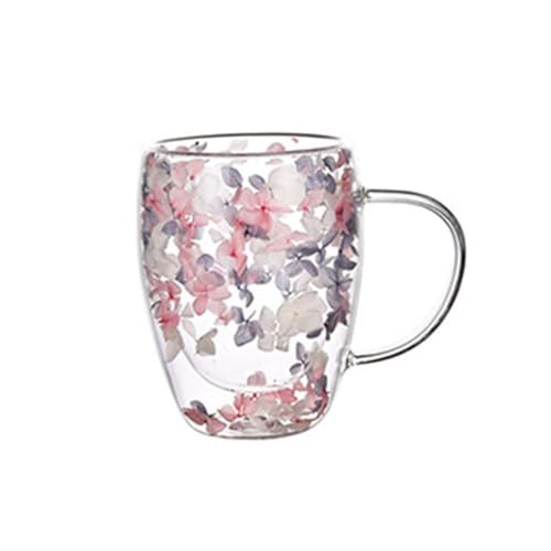 Doppelwandige Glas-Kaffeetassen, ästhetische getrocknete Blumen, doppelwandige Glas-Kaffeetassen mit Griff, hitzebeständig, isoliert, 250/350 ml, Glas-Kaffeetassen mit Griff für Saft, Tee oder Kaffee von YXRRVING
