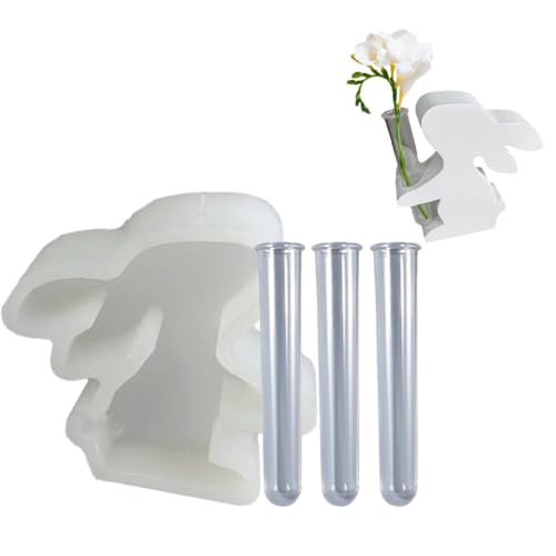 Silikonform für Hydrokultur-Vase,Osterhasen-Kerzenformen,Osterhasen-Dekoration,Hydrokultur-Pflanzenständer mit 3 Reagenzgläsern, Silikonform,Heimdekoration, Reagenzglas,Blumentopf-Formen von YXRRVING