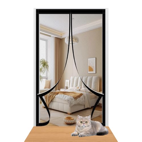 Fliegengitter Tür Magnet 118 x 214 cm Stärkere Magneten Fliegenvorhang Terrassentür Ohne Bohren Einfache Installation für Holz/Aluminium Türen Und Balkon, Schwarz von YXRS