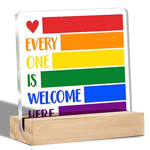 Everyone is Welcome Here Clear Desk Dekoratives Schild Diversity Acryl Schild mit Ständer LGBT Pride Regenbogen Tischschild Schild Andenken Gleichheit Kunst Dekor von YXSEZ