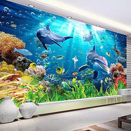 YXTSmurals 3D Fototapete Wandbild Blau Strand Delphin Aufkleber Selbstklebende Leinwand Für Schlafzimmer Wohnzimmer Tv Hintergrund Wanddekoration Wandbilder von YXTSMurals