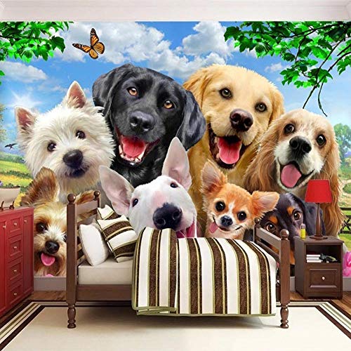 YXTSmurals Fototapete 3D Effekt Grün Pflanze Tier Hund Selbstklebende Wandtapete Wohnzimmer Kinderzimmer Wanddeko Tapete Art Poster Tv Hintergrund Wandbilder von YXTSMurals