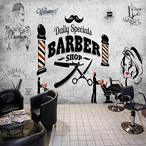 YXTSmurals Fototapete Selbstklebend 3D Effekt Barbershop Gekritzel Muster Wandbilder Wohnzimmer 3D Wandtapete Fotohintergrund Art Poster Schlafzimmer Flur Wanddeko von YXTSMurals