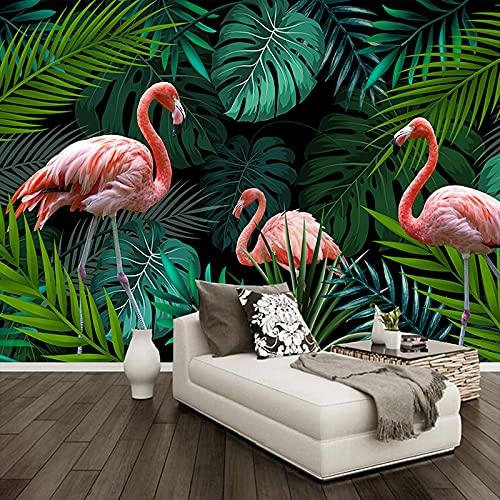 YXTSmurals Fototapete Selbstklebend 3D Effekt Grün Blätter Flamingo Wandbilder Wohnzimmer 3D Wandtapete Fotohintergrund Art Poster Schlafzimmer Flur Wanddeko von YXTSMurals