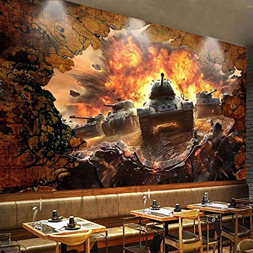 YXTSmurals Fototapete Selbstklebende 3D Effekt Himmel Flamme Militär Panzer 3D Tapete Wandtapete Art Poster Wohnzimmer Kinderzimmer Tv Hintergrund Wanddeko Wandbilder von YXTSMurals