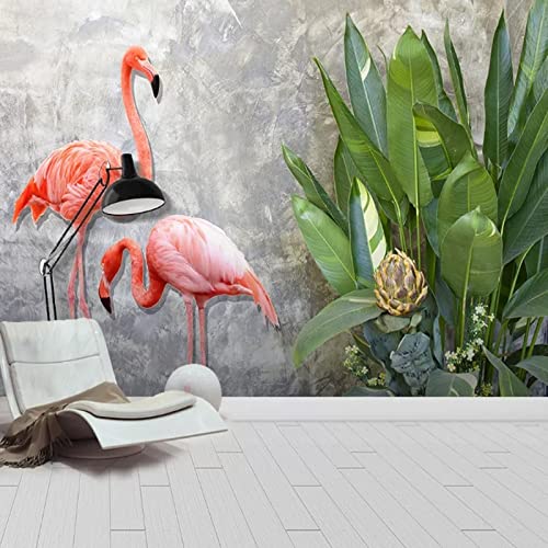 YXTSmurals Grün Blätter Flamingo Fototapete 3D Effekt 3D Panorama Wandbild Selbstklebende Wandtapete Wohnzimmer Kinderzimmer Wanddeko Tapete Art Poster Tv Hintergrund Wandbilder von YXTSmurals