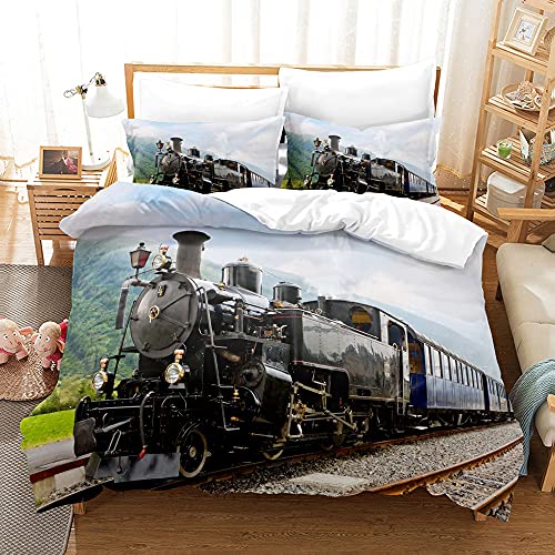 YXWHY 3D-Digitaldruck Dampflokomotive Train Bettbezug für Junge,weicher und bequemer Mikrofaser Oldtimer-Zug Lokomotive Bettwäsche Set 135x200cm und 2 Kissenbezug 80x80cm von YXWHY