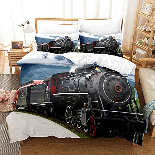 YXWHY 3D-Digitaldruck Dampflokomotive Train Bettbezug für Junge,weicher und bequemer Mikrofaser Oldtimer-Zug Lokomotive Bettwäsche Set 135x200cm und 2 Kissenbezug 80x80cm von YXWHY