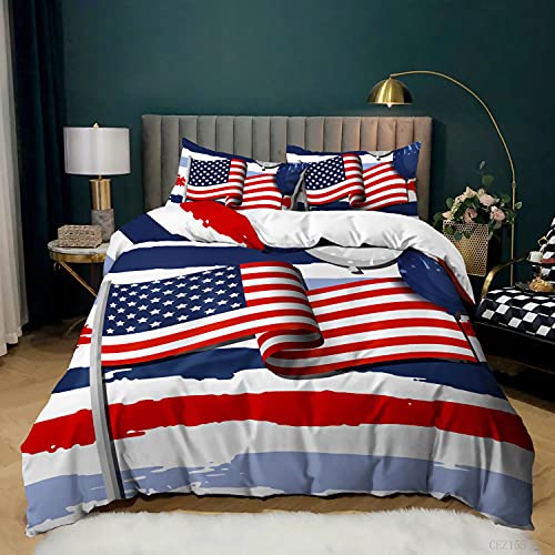 YXWHY 3D Digitaldruck Mikrofaser Amerika-Flagge Bettwäsche-Set Jugendliche Junge Teens,Bettbezug Stars and Stripes Rot Weiß Blau bettwäsche 135x200cm mit 2 Kissenbezüge 80x80 von YXWHY