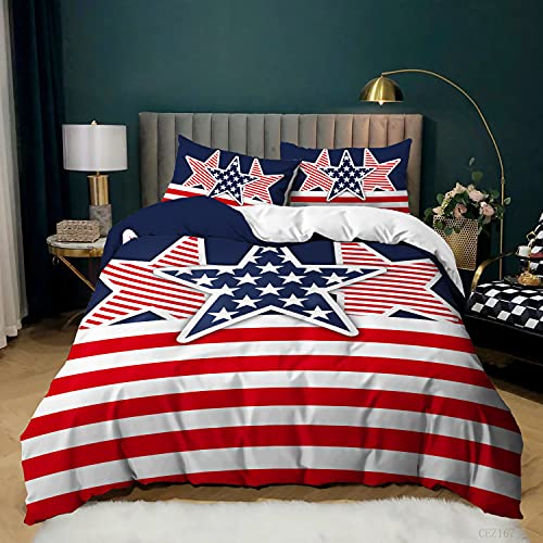 YXWHY 3D Digitaldruck Mikrofaser Amerika-Flagge Bettwäsche-Set Jugendliche Junge Teens,Bettbezug Stars and Stripes Rot Weiß Blau bettwäsche 155x220cm mit 2 Kissenbezüge 80x80 von YXWHY