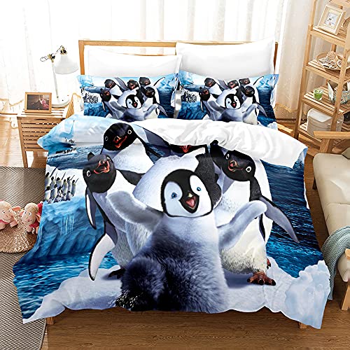 YXWHY 3D Digitaldruck Mikrofaser Cartoon-Pinguin Bettwäsche-Set Jugendliche Mädchen,Bettbezug Tier Serie Hellblau weiß bettwäsche 135x200cm mit 2 Kissenbezüge 80x80cm von YXWHY