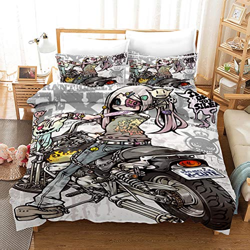 YXWHY Anime Cartoon Bettwäsche Set Girl,Buntes Anime-Mädchen 3D Digitaldruck Mikrofaser Bettwaren-Sets Kinder Mädchen,mit Reißverschluss,1 Bettbezug 220x240cm + 2 Kissenbezug 80x80cm von YXWHY