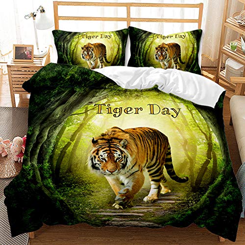 YXWHY Kreative Bunte 3D Digitaldruck hypoallergene Mikrofaser Tiger Dschungel Bettwäsche-Set Jugendliche Junge Teens,Bettbezug Tier Wald bettwäsche 135x200cm mit 2 Kissenbezüge 50x75 von YXWHY