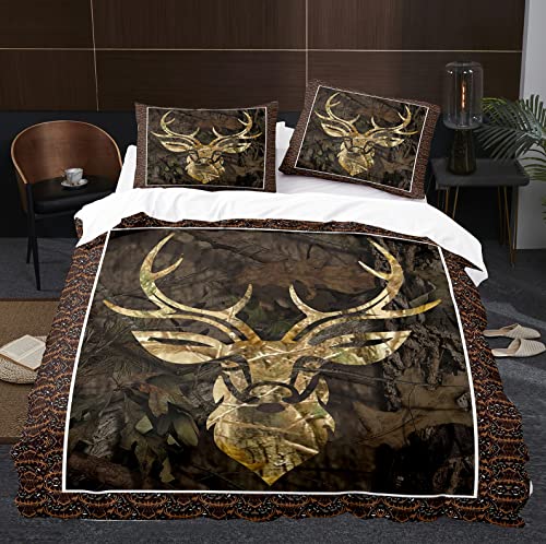 YXWHY Tier Elch Hirsch bettwäsche 155x220cm Kinder Erwachsene,3D Druck Duvet Cover Mikrofaser Hirsch bettwäsche-Set Junge Mädchen,Bettdekoration Vintage brauner Bettbezug und 2 Kissenbezügen von YXWHY