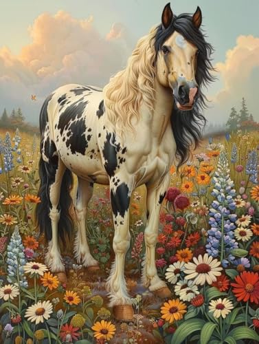 5D Diamond Painting Pferd, Wiese Diamond Painting Erwachsene Anfänger, DIY Full Diamont Crystal Art Basteln Erwachsene Kreuzstich Stickerei Kunst Malerei für Wand Deko Asthetik 40 x 55 cm -yxy25061X von YXYBBBDOU